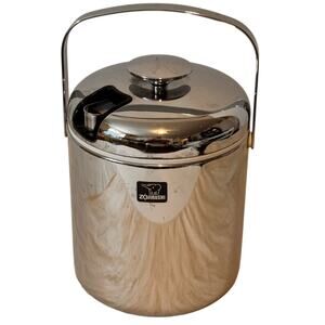 Zojirushi Silver Chrome Ice Bucket w Lid Tong & Strainer 1.3 Liter Made in Japan
